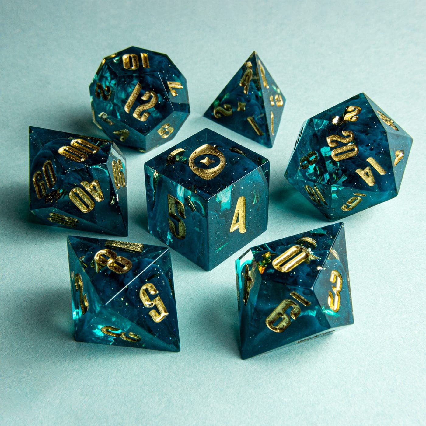 Hidden Treasures — 7 Piece Set, handmade resin dice