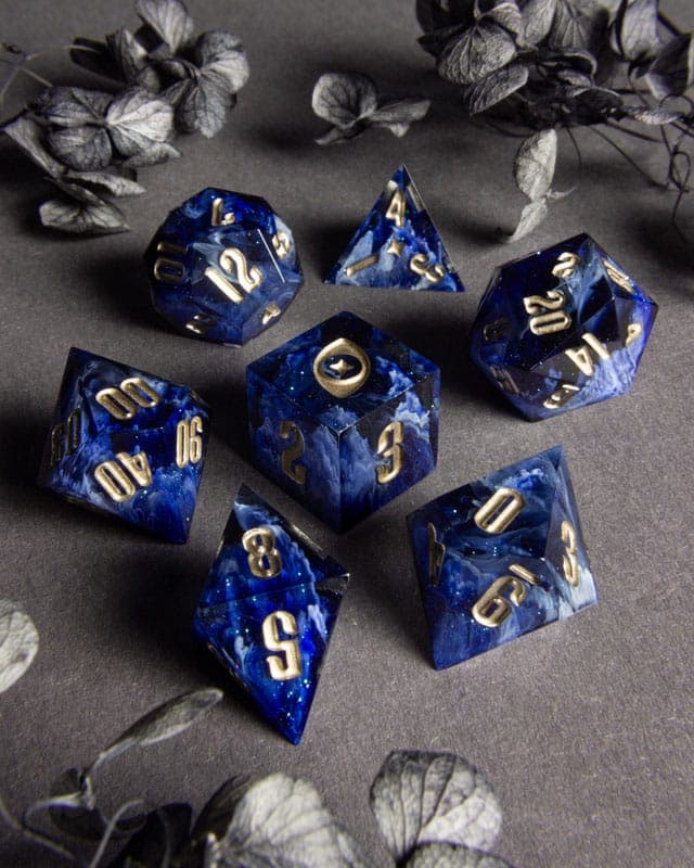 Midnight Frost — 7 Piece Set, handmade resin dice
