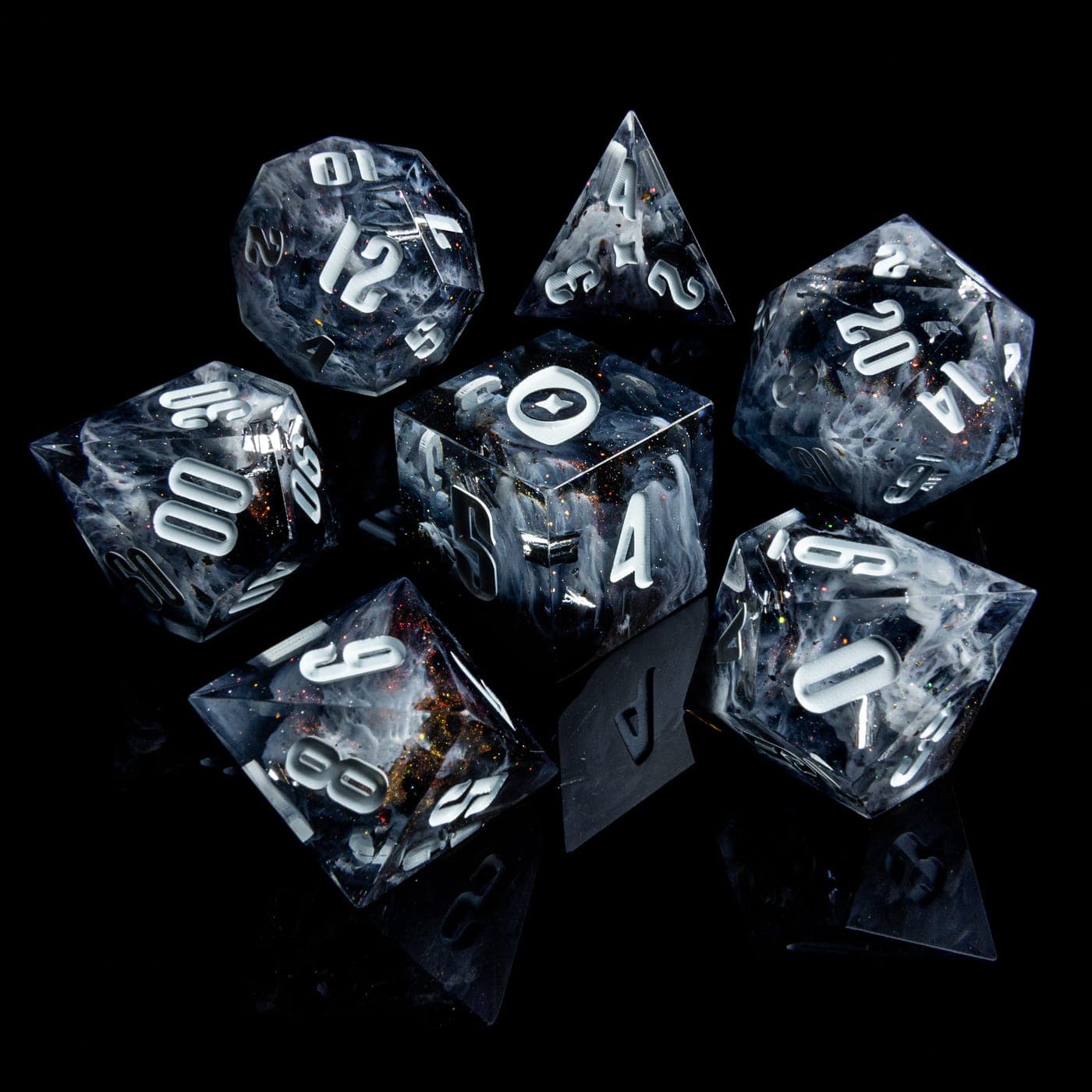 Thanathos' Embrace — 7 Piece Set, handmade resin dice