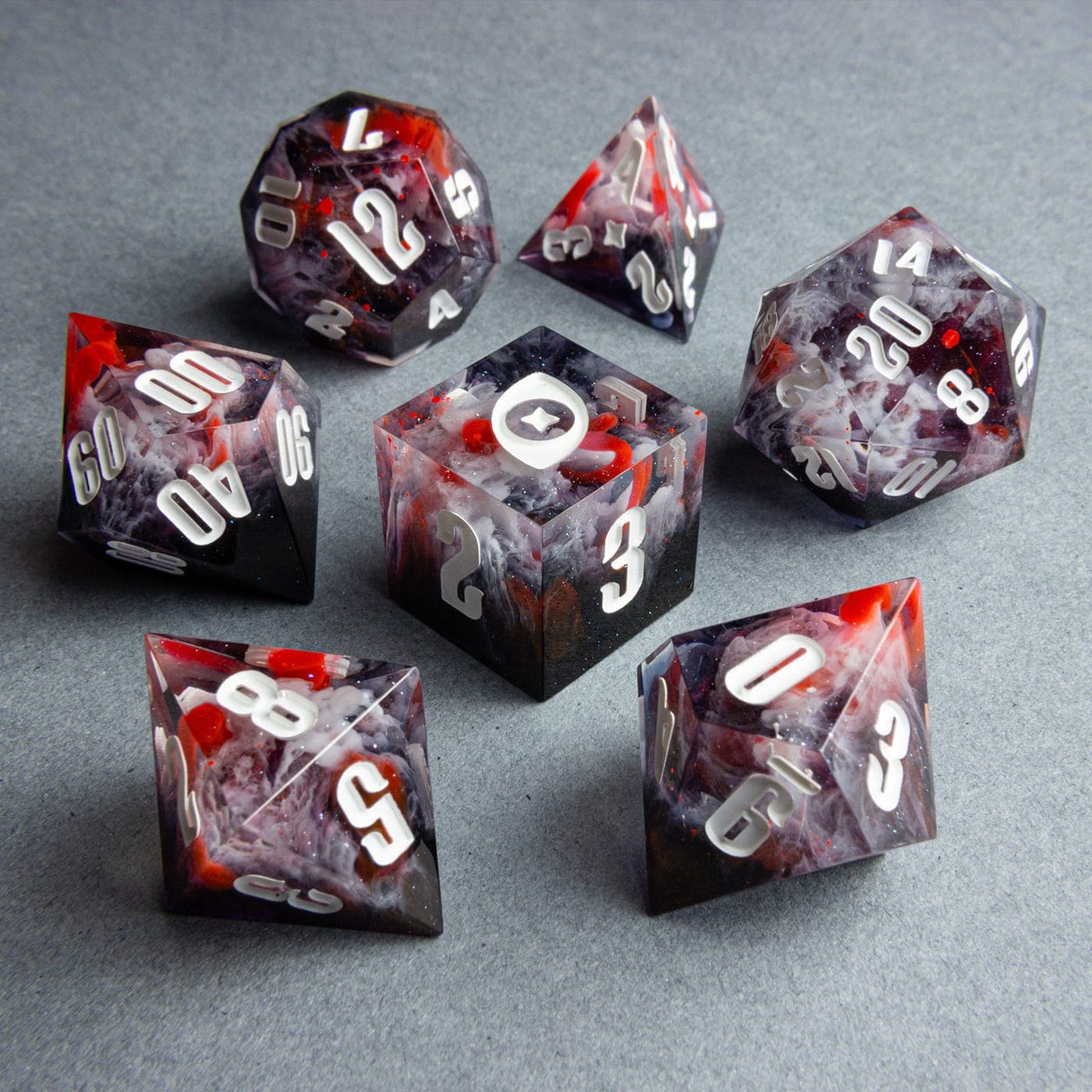 Ashes Ablaze — 7 Piece Set, handmade resin dice