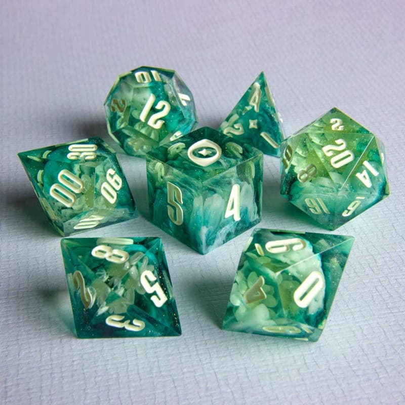Floral Tides — 7 Piece Set, handmade resin dice