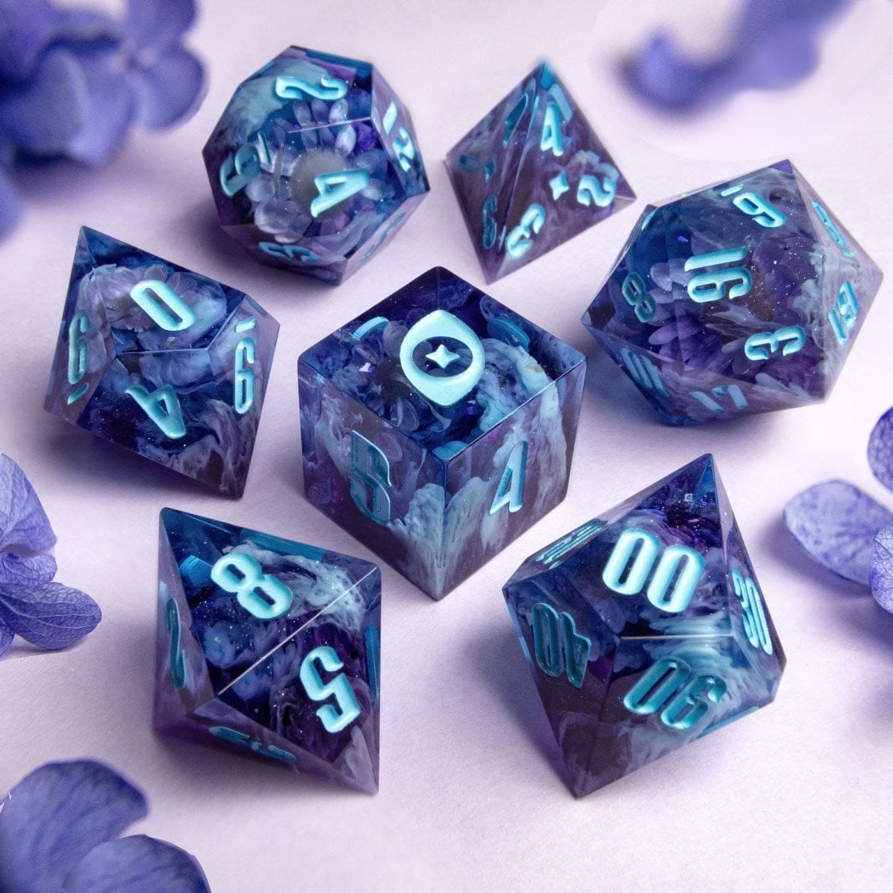 Spellbound Waters — 7 Piece Set, handmade resin dice