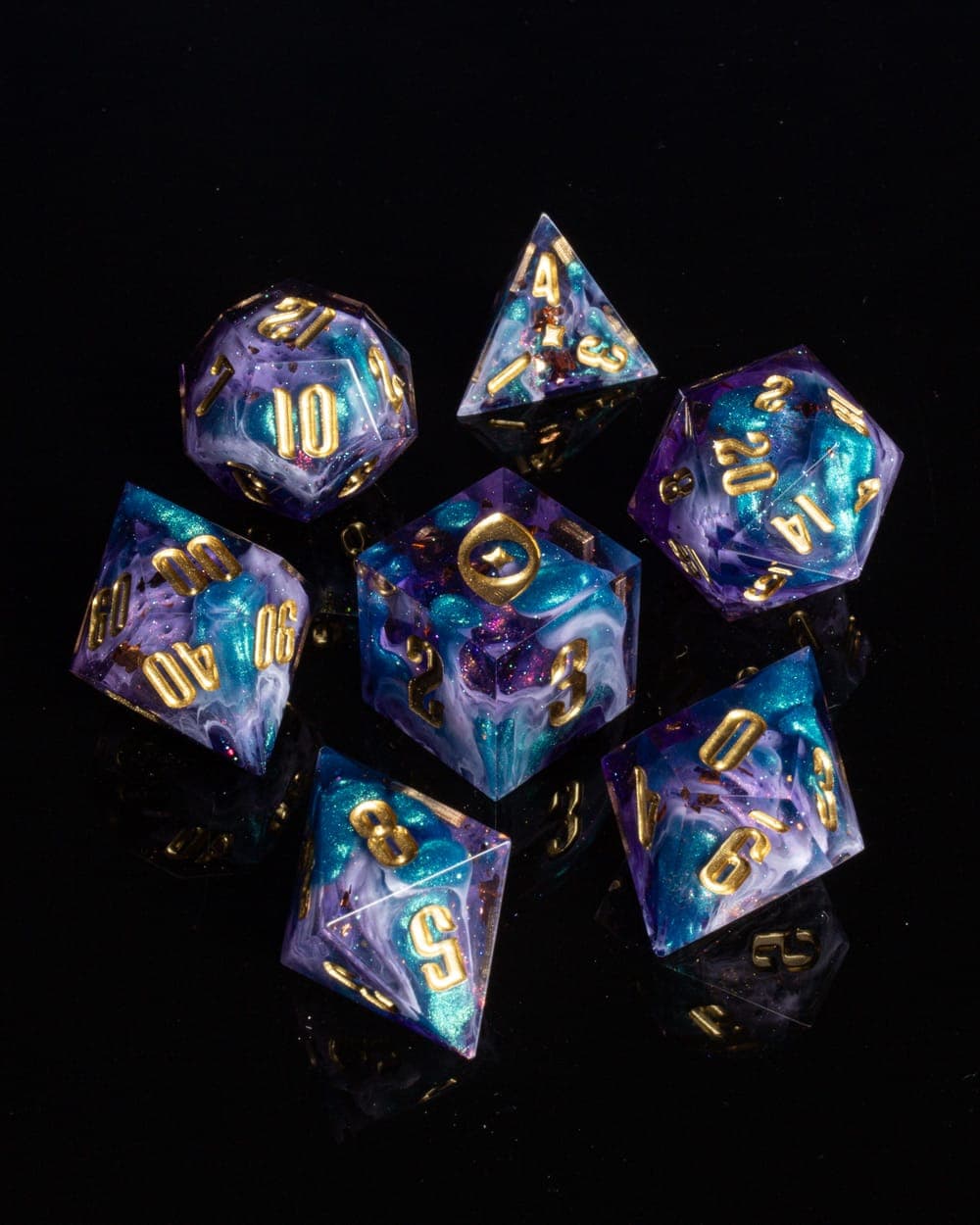 Astral Bloom — 7 Piece Set, handmade resin dice