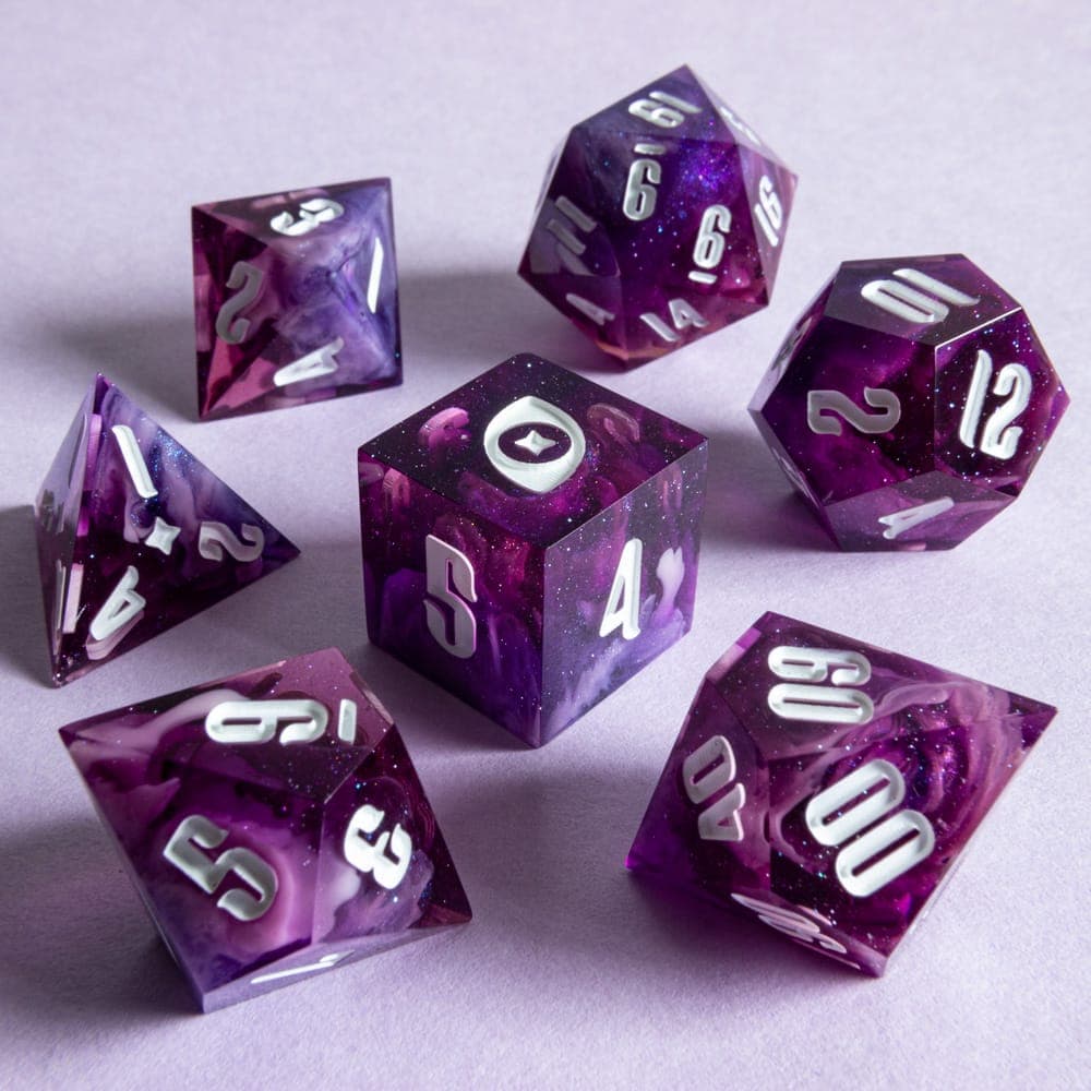Cosmic Bloom — 7 Piece Set, handmade resin dice