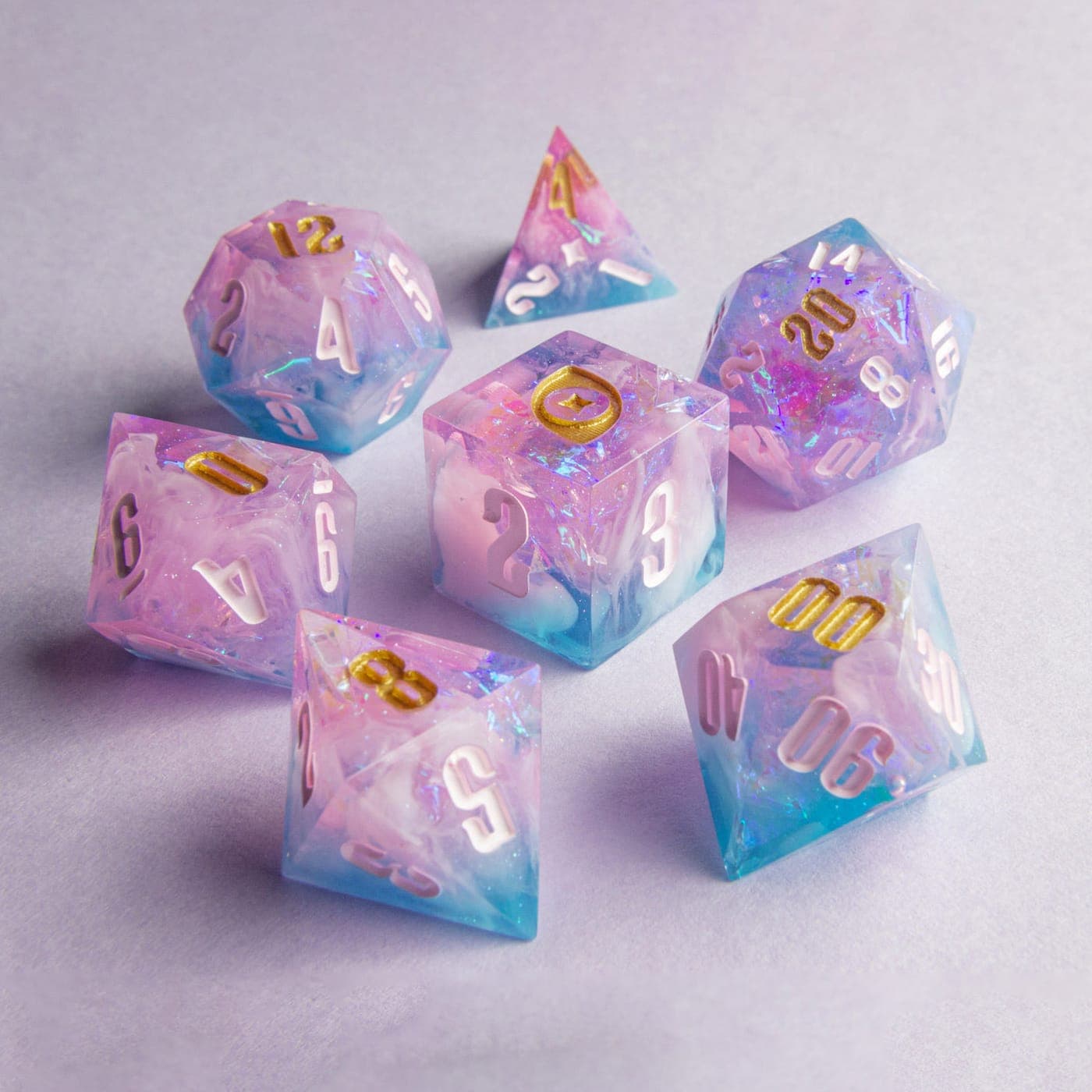 Charline — 7 Piece Set, handmade resin dice
