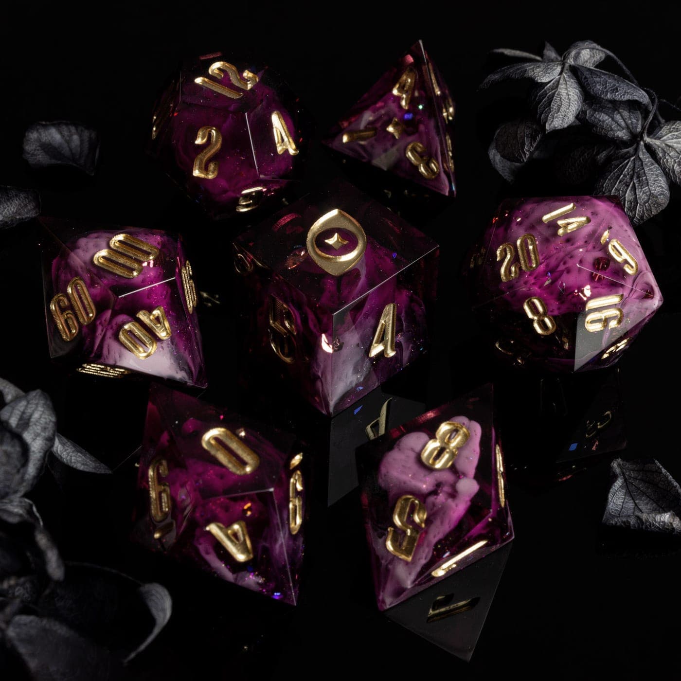 Royal Remnants II — 7 Piece Set, handmade resin dice