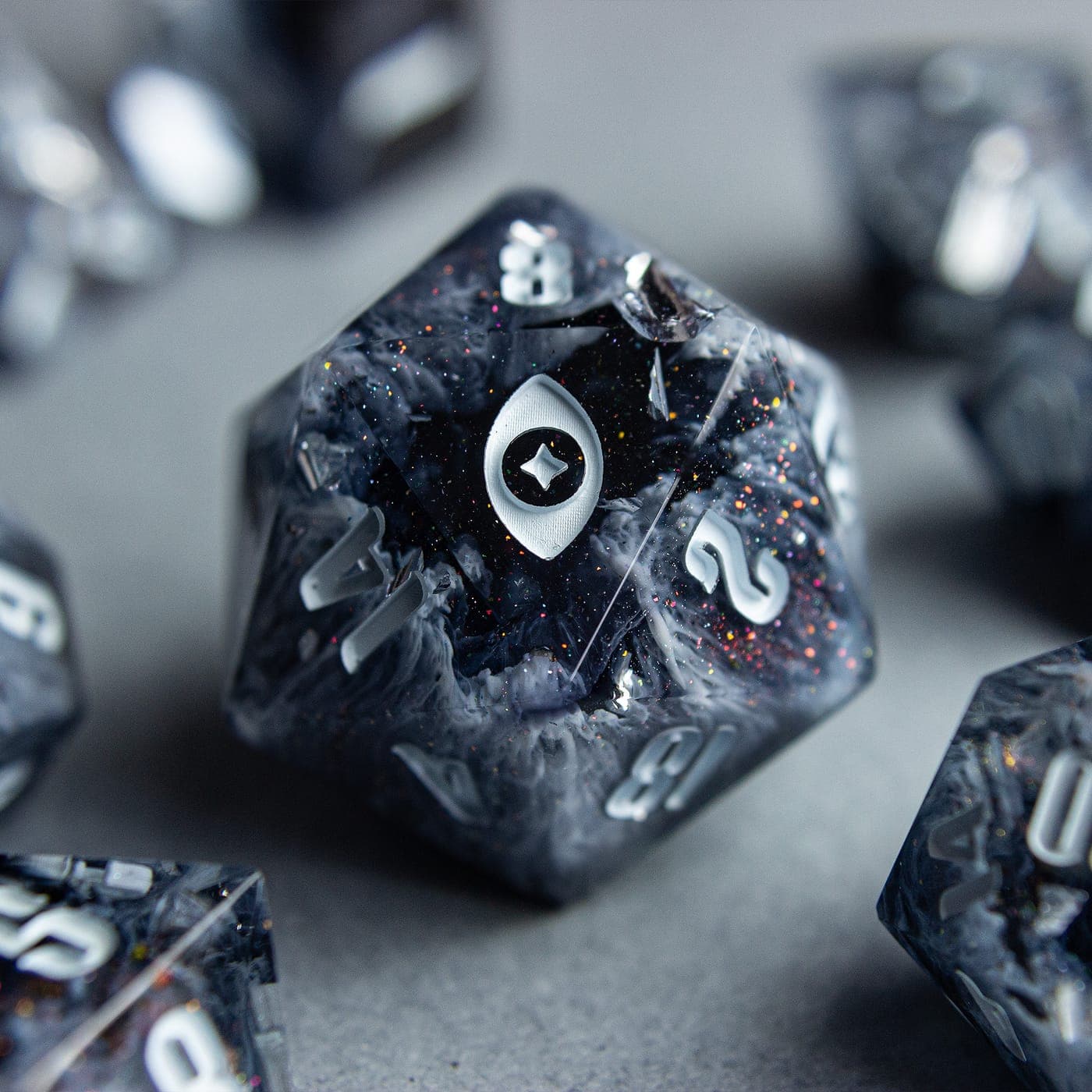 Thanatos' Embrace — D20 Chonk, handmade resin dice