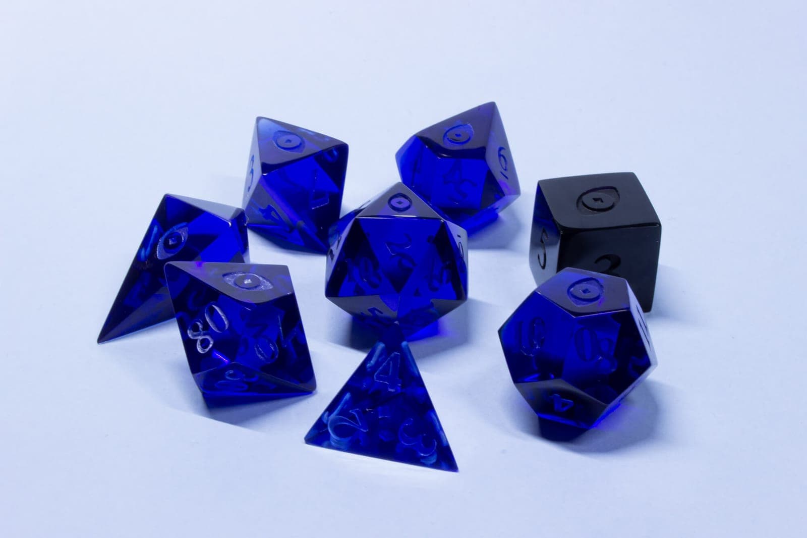 A blue resin seven-piece set cast from the v.2 master