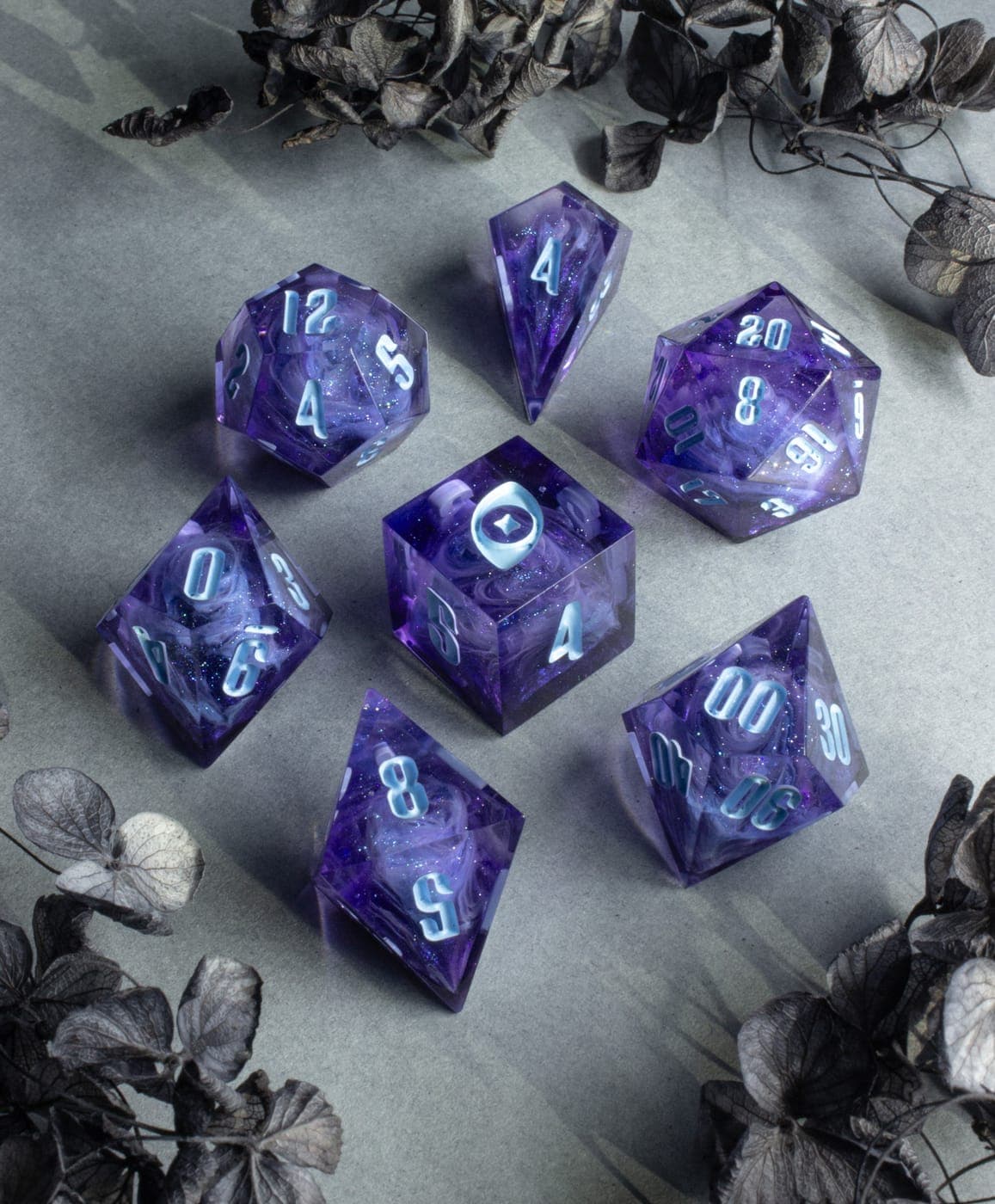 Velvet Spores — 7 Piece Set, handmade resin dice