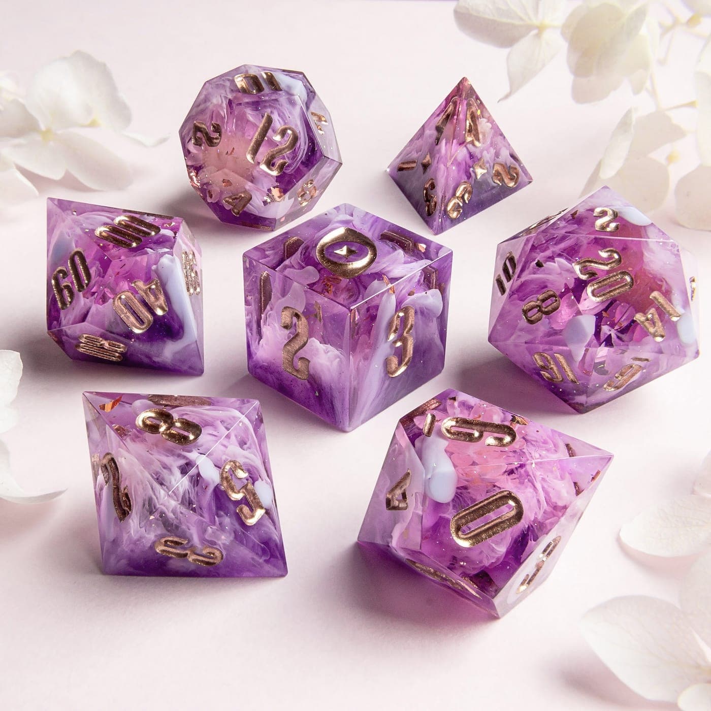 Aphrodite's Kiss — 7 Piece Set, handmade resin dice