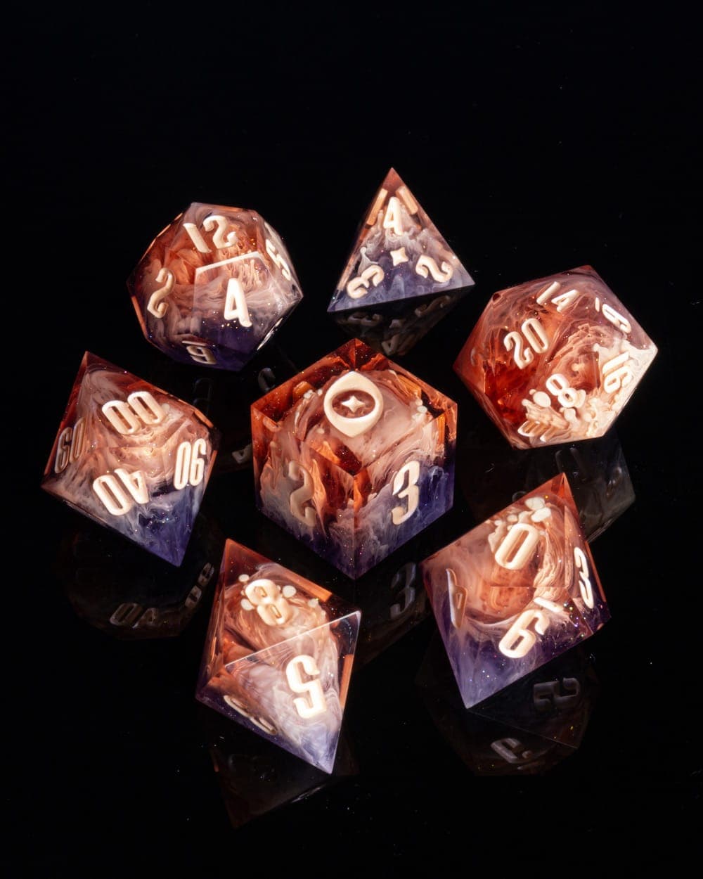 Duskfall Serenade — 7 Piece Set, handmade resin dice