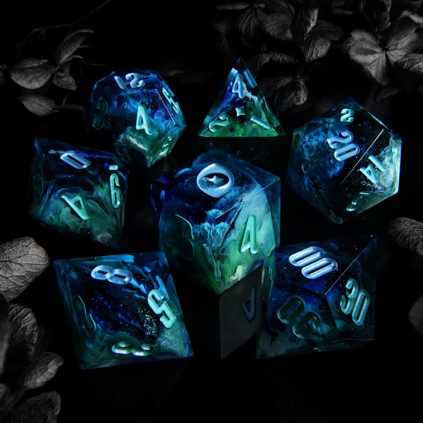 Drowned Light — 7 Piece Set, handmade resin dice